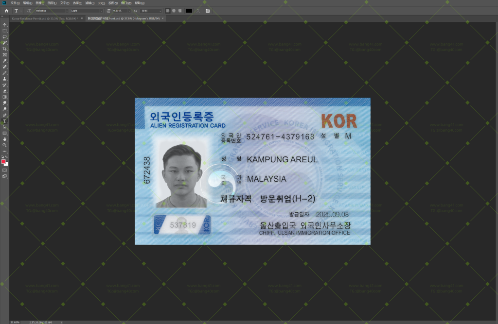 韩国居留许可证打印模板|South Korea residence permit printing template