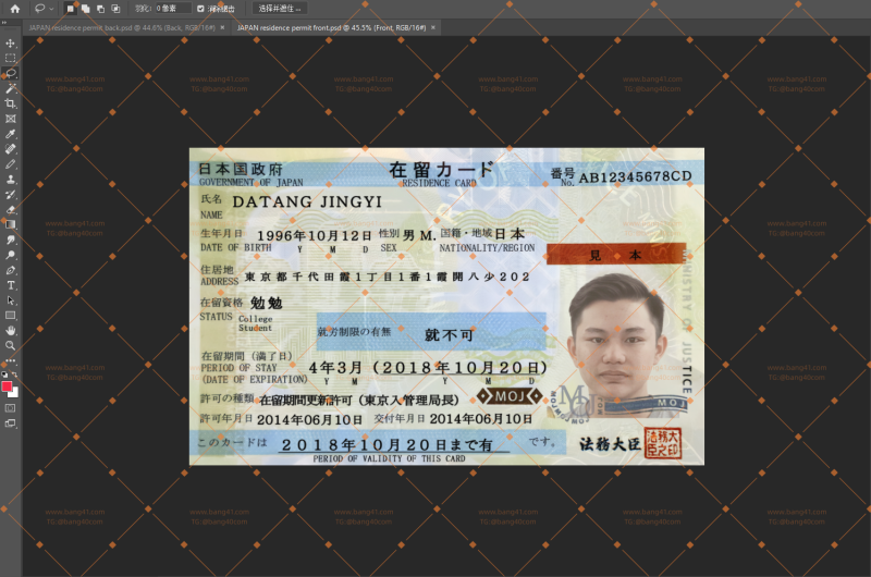 日本个人居留许可证高清打印模板|JAPAN residence permit（字体全，高清晰，全部可以编辑）-帮四姨